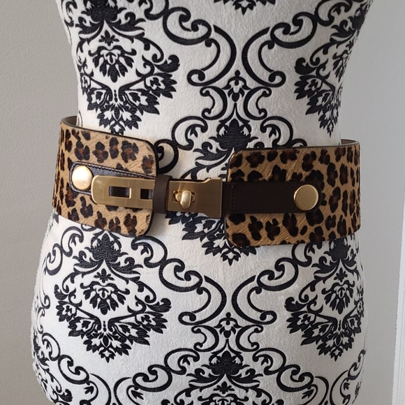 Worth leather pony hair belt gold tone hardware. Size small. - Picture 1 of 11